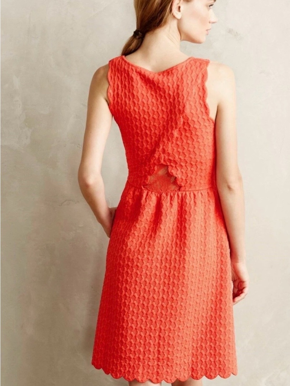 Maeve Coral Scoop-Neck Textured Mini Dress - Picture 2 of 9